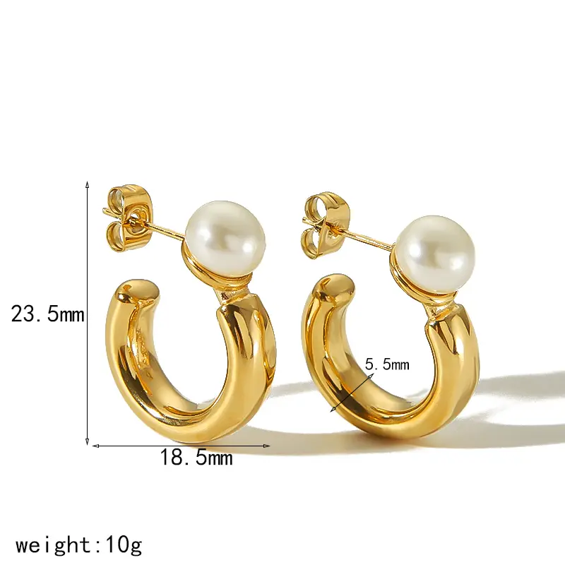 1 Pair Simple Sweet Style Geometric Stainless Steel 18K Gold Plated Inlay Artificial Pearls Women's Stud Earrings h5 Picture2